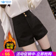 歐貝汐2025冬季新款加絨西裝短褲女春秋冬款外穿高腰黑色A字打底靴褲 黑色加絨 M
