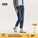 森馬（Semir）森柔牛仔|牛仔褲女半松緊腰簡(jiǎn)約舒適長(zhǎng)褲秋百搭錐形褲顯腿長(zhǎng) 牛仔藍(lán)灰88401 L