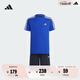adidas大童速干休閑三條紋短袖套裝兒童夏季新款阿迪達斯輕運動   亮藍/白色/傳奇墨水藍   176