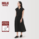無(wú)印良品（MUJI） 女式強捻法國袖連衣裙女裝裙子長(cháng)裙25年夏季連身裙 BC2LMC5S 黑色 M (160/84A)