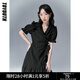 初語(yǔ)TOYOUTH初語(yǔ)法式連衣裙女2022夏季新款v領(lǐng)收腰泡泡袖荷葉邊小黑裙 燈下黑 L