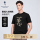 與狼共舞【5A抗菌】短袖T恤男潮流時(shí)尚手繪大人標(biāo)圓領(lǐng)短T上衣男 001黑色 XL 180/96A