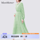 MeetMetro瑪依爾2025春季新款時尚粉色氣質(zhì)連衣裙泡泡袖捏褶仙女裙女 綠色【現(xiàn)貨閃電發(fā)】 S