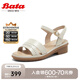 Bata時(shí)裝涼鞋女2025夏季商場(chǎng)新款百搭羊皮粗跟一字帶涼鞋AOE10BL5七夕 米白 39
