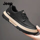 JEEP男鞋休閑皮鞋男夏季新款輕便軟底英倫風(fēng)板鞋厚底防滑百搭工裝鞋男 黑色 【標準運動(dòng)鞋碼】 41