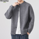 MMOPTOP復古棒球領(lǐng)開(kāi)衫毛衣男秋冬季純色寬松休閑慵懶感外套MMY02灰色L