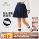 英氏（YEEHOO）兒童裙子女童半身裙秋季時(shí)尚淑女學(xué)院百褶裙秋裝新款衣服中大童裝 學(xué)院百褶徽章深藍 150