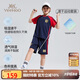 英氏（YEEHOO）男童運動(dòng)套裝兒童短袖短褲兩件套中大童吸濕透氣足球服 深藍 130 