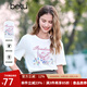 百圖betu女裝2025春夏新款T恤圓領(lǐng)原創(chuàng  )印花寬松棉感短袖T恤女2502T31 白色 L