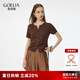歌莉婭天絲開衫2025新款設(shè)計感抽繩小個子短袖T恤上衣1E5C5G470 91Y啡色 M