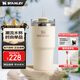 STANLEY網(wǎng)紅吸管杯水杯保溫杯大容量辦公車載不銹鋼杯子591ML-米白色