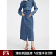 ELLE藍(lán)色純棉復(fù)古高腰牛仔半身裙女2025春季新款開叉設(shè)計感中長裙 藍(lán)色 L