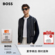 BOSS博斯【七夕節(jié)禮物】男士條紋和雙交織字母裝飾商務(wù)休閑開(kāi)衫 深藍(lán)色 M