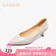 哈森（Harson）氣質(zhì)簡(jiǎn)約風(fēng)細(xì)跟尖頭女單鞋純色通勤工作鞋HS222507 米色羊皮革 36