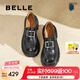 百麗（Belle）七夕禮物復(fù)古厚底樂福鞋女2025春新百搭時尚鞋B2359AM5 黑色 37 (235mm)