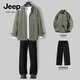 JEEP SPIRIT吉普長(cháng)袖襯衫套裝男春季美式翻領(lǐng)襯衣休閑褲復古寬松潮牌兩件套