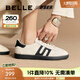 百麗（Belle）拼色德訓(xùn)鞋女商場(chǎng)同款平跟休閑板鞋C1H1DCM4 米色/黑 38 (240mm)