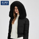 棉致大毛領(lǐng)短款羽棉絨服女2025冬季新款歐美風(fēng)收腰顯瘦減齡棉襖外套 黑色 S
