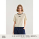 EIN言時(shí)尚感刺繡撞色圓領(lǐng)坑條簡(jiǎn)約文藝針織上衣女2025夏新款 淺杏 S