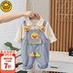 G.DUCKKIDS小黃鴨兒童套裝男女童背帶褲春秋季一歲寶寶衣服嬰幼兒菠蘿褲 ZQ251220 藍色 尺碼7-11月(建議寶寶75-85cm 80