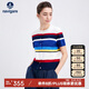 Navigare意大利小帆船女時(shí)尚撞色條紋圓領(lǐng)短袖針織開衫2324595511 藍(lán) XL 