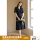 獨(dú)束大碼女裝法式V領(lǐng)復(fù)古波點(diǎn)連衣裙夏季新款微胖mm靈動百搭女裙 優(yōu)雅黑 L (尺碼：2)