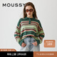 moussy【新復古回潮】 男友風(fēng)復古條紋撞色針織T恤女028GA470-5040 037混合綠色 均碼