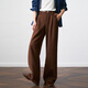 Olrain歐芮兒新款女裝秋冬休閑長(cháng)褲直筒褲寬松拖地西裝闊腿褲 咖色 XL