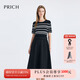 PRICH撞色條紋拼接連衣裙2025夏季新款短袖針織收腰修身中長(cháng)裙女 19黑色 S (160)