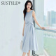 SUSTYLE國際高端品牌女裝連衣裙夏季掐腰裙法式氣質(zhì)通勤百搭顯瘦背心裙女 天藍(lán)色 S