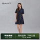 GANT/甘特女士翻領(lǐng)中長裙簡約復(fù)古襯衫裙字母印花收腰系帶連衣裙 433夜藍(lán)色 M (36)