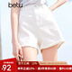 百圖betu女裝夏季新款牛仔褲高腰毛邊牛仔顯瘦A字短褲女2404T72 白色 L