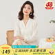 金菊含桑蠶絲春季新款純色V領(lǐng)釘珠針織提花開衫長袖上衣女式針織衫 白色 F(165/88A)