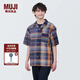 無(wú)印良品（MUJI） 男式 馬德拉斯格紋 開領(lǐng)短袖衫 男士襯衫襯衣外套 格子 純棉全棉 深藏青色格紋 S(165/84A)