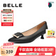百麗（Belle）方扣高跟鞋女商場同款羊皮細(xì)跟單鞋Z2N2DCQ3 黑色 35 (225mm)