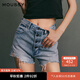 moussy 新款水洗四?？勰ッ蓍e短款牛仔褲C28FAN11-0090 111淺藍色 S