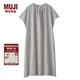 無印良品 MUJI 女式 亞麻水洗 短袖連衣裙 灰色 M