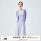 秋水伊人小個子春秋款藍(lán)色碎花裙子兩件套女裝新款開衫吊帶裙 紫色 L