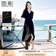 香影v領(lǐng)雪紡連衣裙女2025夏季新款荷葉袖單排扣收腰過(guò)膝垂感裙子 黑色 S