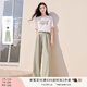香影【黑科技涼感】綠色闊腿褲子女高腰2025夏裝新款松弛感拖地褲 套裝3 白色T恤+果綠褲子套裝 M 160/84A/95-110斤