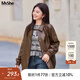 MsShe【復古PU皮衣外套】大碼女裝2025秋裝胖mm寬松翻領(lǐng)短款夾克 拿鐵色現貨 2XL