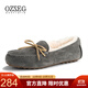 OZZEG澳洲豆豆鞋女冬季羊皮毛一體毛毛棉鞋平底防滑加絨保暖孕婦樂(lè )福鞋 灰色 39