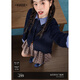 闊色藏藍(lán)色假兩件格紋針織上衣女2025秋季新款學(xué)院風(fēng)毛衣開衫外套 藏藍(lán)色 L