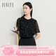 菲妮迪（FINITY）【100%桑蠶絲】雪紡衫2025夏新款氣質(zhì)真絲短袖上衣女 黑底印花 M
