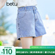 betu百圖女裝高腰百搭牛仔短褲顯瘦A字多色牛仔短褲女2203T59 牛仔色 L