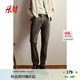 H&M男裝休閑褲秋季斜紋棉布簡約英倫修身長褲1074402 卡其綠 175/84
