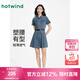 熱風(fēng)牛仔連衣裙2025年夏季新款女士收腰腰帶連衣裙法式修身襯衫裙 06蘭色 L