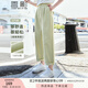 香影純棉九分休閑褲女2025夏季新款日系穿搭翻領(lǐng)寬松綠色直筒褲子 豆沙綠 M
