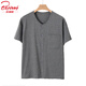 北極絨夏季薄款純棉半袖圓領(lǐng)開(kāi)衫爸爸中老年短袖家居服睡衣男士上衣單件 深麻灰-短袖上衣 3XL 建議（140-160斤）