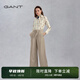 GANT/甘特春夏新款女士休閑褲時(shí)尚氣質(zhì)壓褶闊腿褲高腰帶九分褲子 209米黃色 40